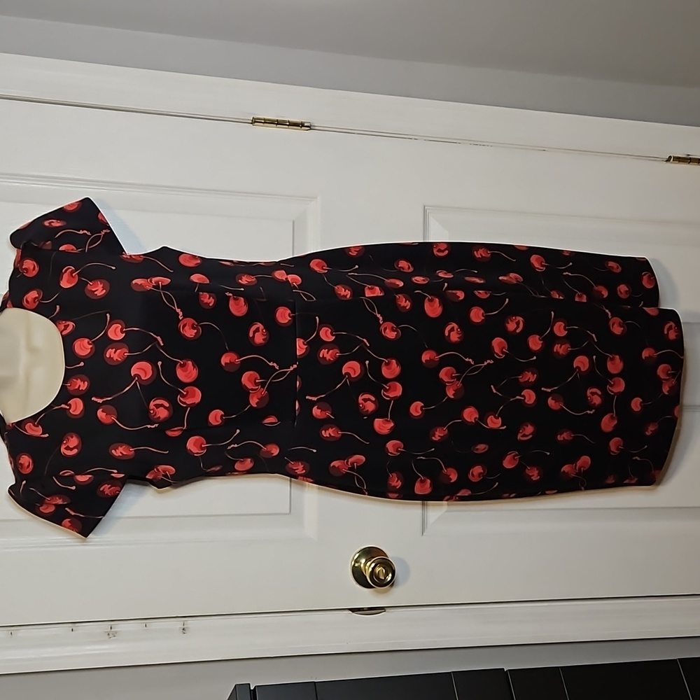 Betsey Johnson Black Midi Dress with Red Cherry Motif